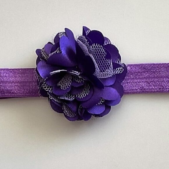 PURPLE LACE BABY GIRL FOOT FLOWER AND HEADBAND - Picture 3 of 8